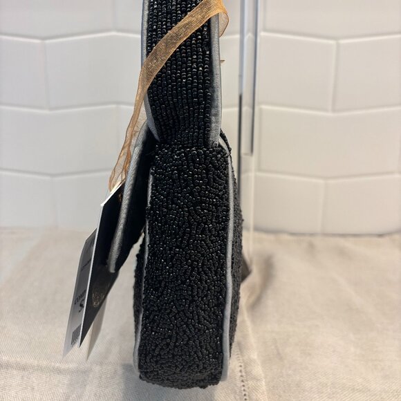 ☠️🖤Made in India Beaded Skull and Crossbones Shoulder Bag - Black & Silver☠️🖤 - Picture 4 of 10